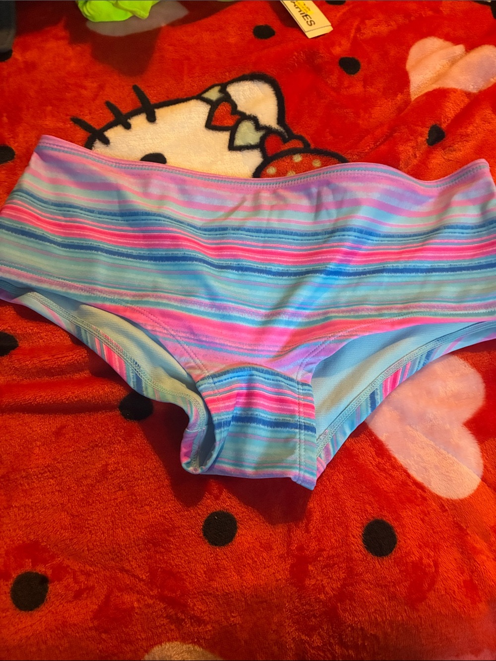 Girls' Striped Swim Bikini Bottoms — Blue & Pink